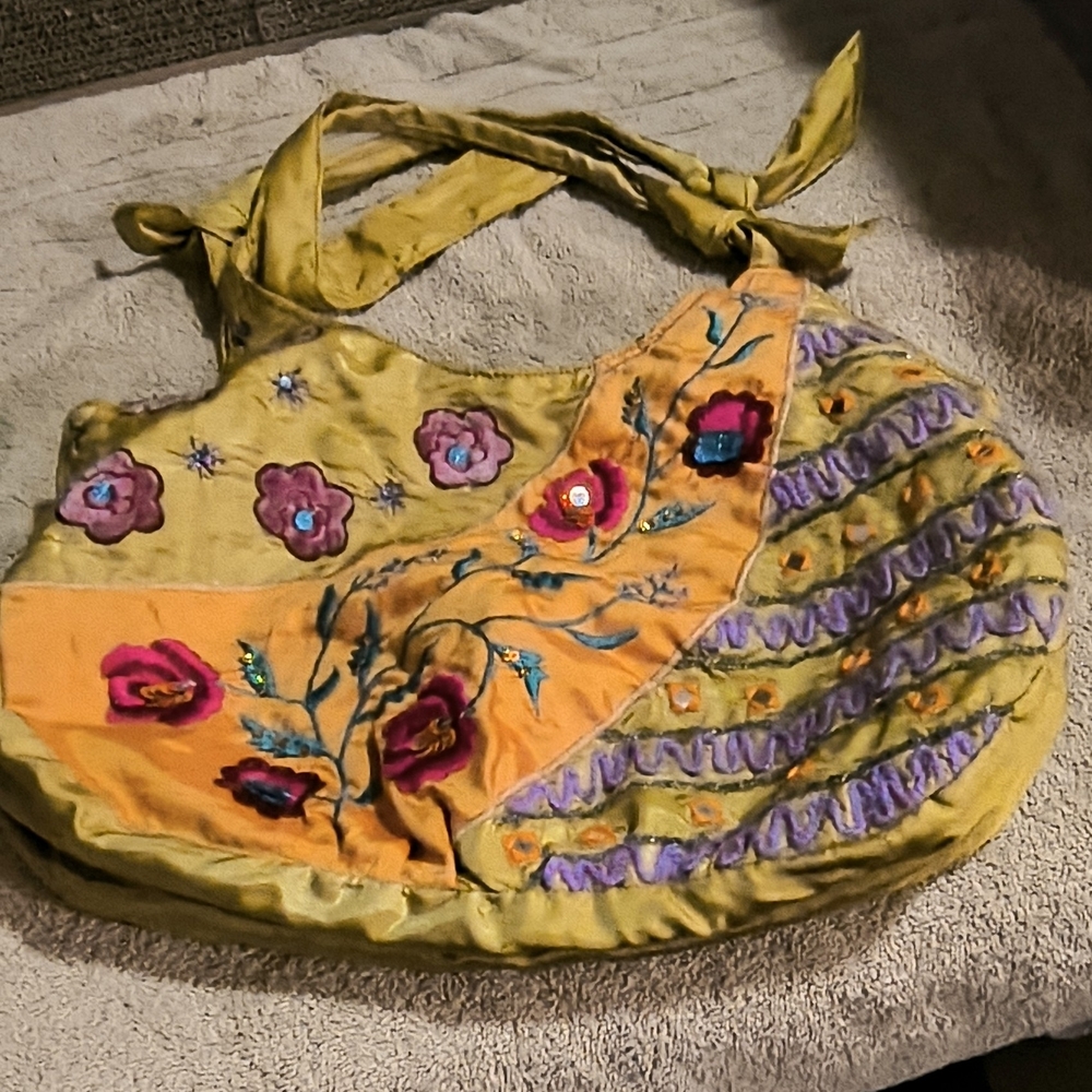 Satin Pouch in Orange, Purple And Bronze